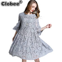 Beach Swing Flared Oversize Babydoll Lace Dress Plus Size Women Clothing Three Quarter Sleeve Midi Dresses Grey Blue xl-4xl 2024 - buy cheap