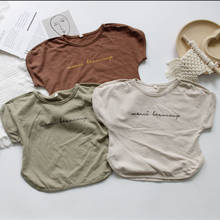 Camisetas Unisex con estampado de letras para niños, camisas de manga de murciélago de estilo coreano, camisetas informales para bebés y niños, 2021 2024 - compra barato