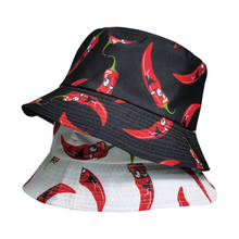 Chapéu balde com estampa de pimenta vermelho para homem e mulher, chapéu de hip hop e pesca do verão ao ar livre, chapéu de panamá casual 2024 - compre barato