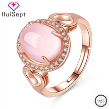 Женское серебряное кольцо HuiSept, кольцо из стерлингового серебра 925 пробы 8*10 мм в овальной форме с розовым кварцем и цирконием, изменяемое ювелирное изделие для свадебной вечеринки 2024 - купить недорого