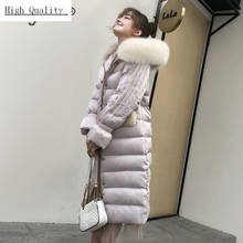 Casaco de inverno feminino com capuz, jaqueta 2020 de pele de raposa real, roupas com capuz, quente, 90%, parka enchimento feminina 2024 - compre barato