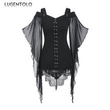 Lugentolo-Blusa Vintage ajustada con manga acampanada para mujer, Top con escote en V, corsé para fiesta, talla grande 2024 - compra barato