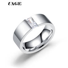 Anéis de titânio aço inoxidável uage, para mulheres cor prata 8 mm zircônia alianças pequenas joias fashion atacado 2024 - compre barato