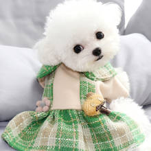 Autumn and Winter New Dog Skirt Teddy Clothes Pet Princess Skirt Green Plaid Dog Clothes Fashion Two-legged Dress XS-XL 2024 - buy cheap