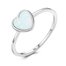 Anéis de prata esterlina 925, formato de coração, branco/azul/verde de opala de fogo, joias da moda, anel de pedra de aniversário 2024 - compre barato