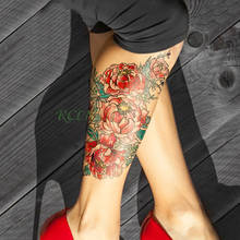 Pegatina de tatuaje temporal a prueba de agua, flor, peonía, tatuaje falso de gran tamaño, tatuaje flash, tatuaje temporal, brazo de pierna para niña y mujer 2024 - compra barato