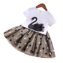 Conjunto de ropa con diseño de cisne para niña, camiseta de manga corta con faldas de gasa con estrella, 2 conjuntos, verano 2021 2024 - compra barato