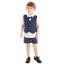 Tem doger-Conjunto de ropa informal para niños, traje de 2 piezas con camisa a rayas y pantalones cortos, trajes de boda para verano, 2020 2024 - compra barato