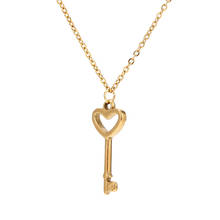 Colgante de acero inoxidable chapado en oro con forma de corazón, colgante con forma de llave, cadena con cadenas de 50cm, collar para hacer joyería, 1 unidad 2024 - compra barato