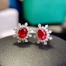 Natural Ruby S925 Sterling Silver Earrings Red Gem Earrings Fine Fashion Wedding Jewelry for Women Free Shipping MeibaPJFS 2024 - buy cheap