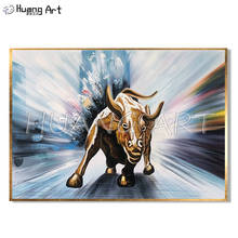 3D Animal Wall Painting 100% Hand-painted Running Bull Knife Oil Painting on Canvas for Room Decor Modern Bullfight Oil Painting 2024 - buy cheap