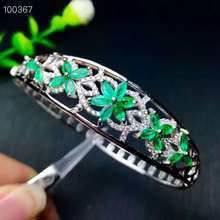 Flower Natural real emerald bangle Free shipping 925 sterling silver For women or men 2024 - buy cheap