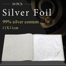 Hoja de plata 99.99% comestible, lámina de plata auténtica de 11x11cm, para decoración de alimentos, pintura artesanal para Tartas, Nai, 50 Uds. 2024 - compra barato