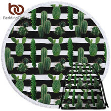 BeddingOutlet Tropical Cactus Round Beach Towel Succulents Bath Towel With Bag Green Plant Beach Mat Botanical Striped Tapestry 2024 - buy cheap