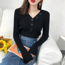 Women V-Neck Sweaters Fashion Long Sleeve Single Breasted Shirts Casual Sweaters 2024 - buy cheap