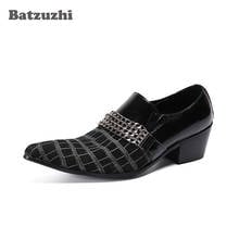 Batzuzhi-Zapatos de vestir de cuero negro para Hombre, calzado de moda, Punta puntiaguda, tacones de 6,5 cm, para negocios Tamaño grande 2024 - compra barato