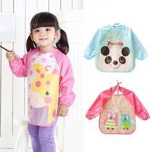 Delantal de manga larga con estampado de animales para niños, ropa impermeable para comer, pintura, babero, Top 2024 - compra barato