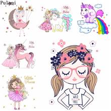 Pulaqi Cartoon Girl Patch Badge Iron on Transfers for Clothes Shirt Kids Iron Heat Transfer Vinyl Patch Thermal Sticker Applique 2024 - buy cheap