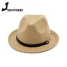 The New Autumn Winter Wool Felt Trilby Hats with Belt Wide Flat Brim Jazz Formal Fedora  Top Hat Panama Cap for Unisex Men Women 2024 - buy cheap