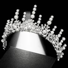 Forseven nova moda cor de prata cristal simulado pérolas folhas tiaras coroa noiva casamento jóias diadema headpieces 2024 - compre barato