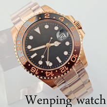 40mm rose gold case sapphire glass ceramic bezel black dial date GMT automatic mens luxury mechanical watch 2024 - buy cheap