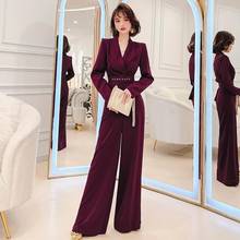 Women Long Jumpsuit 2021 Autumn Spring Western Style New Rompers Blazer Collar Office Lady Long Wide Leg Jumpsuits 2024 - buy cheap