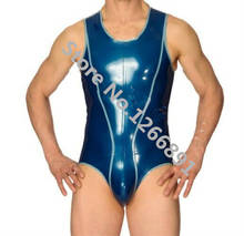 Handmade Metallic Blue Latex Catsuit Tights Rubber Zentai Swimwear suit no zipper 2024 - buy cheap