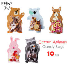 Bolsa de papel de animales bonitos, bolsas de embalaje de dulces de galletas de cumpleaños de boda, regalos de fiesta autoadhesivas OPP, 10 Uds. 2024 - compra barato