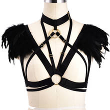 Feminino corpo sexy preto pena arnês ajustar ombro epaulettes arnês gaiola sutiã lingerie cosplay burningman gothic topo arnês 2024 - compre barato