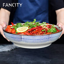 Fancity japonês-estilo pintados à mão utensílios de mesa de cerâmica linha azul grande tigela de sopa em conserva repolho tigela de peixe cozido tigela de vegetais 2024 - compre barato