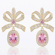 Zlxgirl jewelry high quality pink yellow cubic zircon bow shape wedding stud earrings jewelry women's fashion gold copper earing 2024 - buy cheap