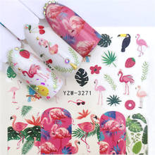 Adesivos para unhas flamingo folha de bordo grama sliders água manicure decoração aguarela acessórios da arte do prego etiqueta do prego designer 2024 - compre barato