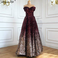 Serene Hill Burgundy Gold Gradient Color A-Line Luxury Evening Gown 2021 Sweetheart Sparkle Sexy Formal Party Dress CLA71016 2024 - buy cheap