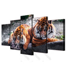 5 Piecesa Animl Picture Frameless Canvas Painting Wall Poster Two Fierce Tigers Lying On a Wild Field for Living Rooms Decoratio 2024 - buy cheap