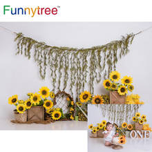 Funnytree Smash Cake Child Portrait Background For Photography Indoor Spring Sunflower Baby Shower Photocall Photobooth Decor 2024 - buy cheap