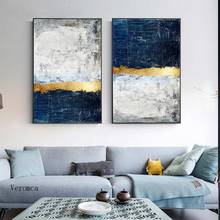 Pintura abstracta para decoración del hogar, póster moderno de arte de pared en color azul, dorado y gris, imagen impresa para sala de estar, decoración del hogar y oficina 2024 - compra barato