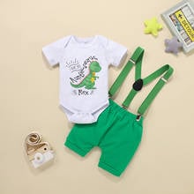 2021 Summer Toddler Baby Infant Boy Clothes set Short Sleeve Dinosaur print Romper Tops +Strap shorts Outfit Set 2024 - buy cheap