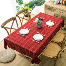 Toalha de mesa retangular e geométrica de jantar, de algodão e linho, em poliéster, jacquard, com borlas 2024 - compre barato
