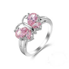 Anillos de cristal rosa de mariposa romántica para mujer, joyería de lujo para mujer, joyería de boda para mujer, regalo para niña 2024 - compra barato