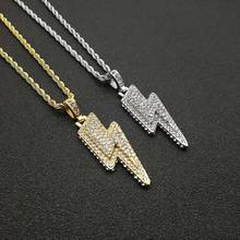 Hip Hop Bling Iced Out Rhinestones Gold Silver Color Stainless Steel Lightning Pendants Necklace for Men Rapper Jewelry 2024 - buy cheap