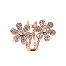 Luxury micro pave cz flower Rose Gold Cubic Zirconia Flower Leaf Open Cuff Rings for Women Engagement Party Gift 2024 - buy cheap