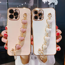 LOVECOM Heart Fabric Bracelet Hand Holder Cover For iPhone 13 12 11 Pro Max Luxury Plated Gold Electroplated Case 8 7 Plus XR XS 2024 - buy cheap
