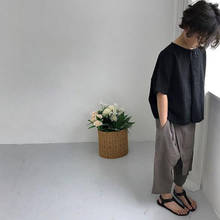 Camiseta de lino para niños y niñas, ropa de verano, estilo japonés 2024 - compra barato