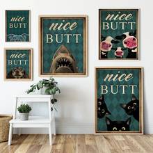 Funny Bathroom Canvas Painting Cat Shark Cows Dog Vintage Posters and Prints Wall Picture for Living Room Home Interior Decor 2024 - buy cheap