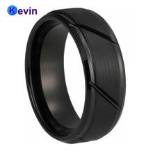 CLASSIC 8mm Black Tungsten Carbide Ring Grooved Wedding Band  Step Bevel Edges Comfort Fit 2024 - buy cheap