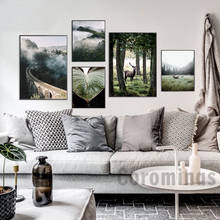 Pôster de parede de cervo, pintura em tela, estilo escandinavo, de paisagem, névoa de montanha, para decoração de sala de estar, posteres para casa 2024 - compre barato