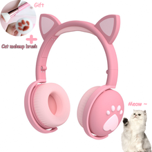 Bluetooth Headphones LED Glowing Cute Cat Ear Paw Headset Wireless HIFI Stereo Bass 3.5mm Plug With Mic For Girls Gift Kids Mac 2024 - buy cheap