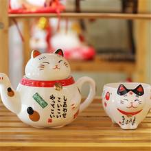 Conjunto de chá de porcelana gato da sorte genuíno, criativo japonês maneki neko copo de chá de cerâmica com filtro adorável plutus e caneca do gato 2024 - compre barato