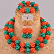 Elegante conjunto de joyas africanas de Cuentas grandes, verde militar y naranja, Perla de imitación, conjunto de boda nigeriano 2024 - compra barato