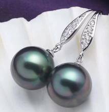 noble jewelry 9-10MM Tahitian black PEARL DANGLE EARRING 925 Sterling Silver 2024 - buy cheap